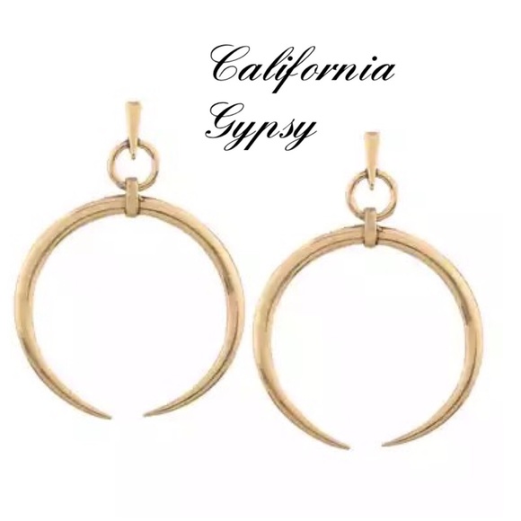 Gold Crescent Boho Harvest Moon Earrings - Picture 3 of 5